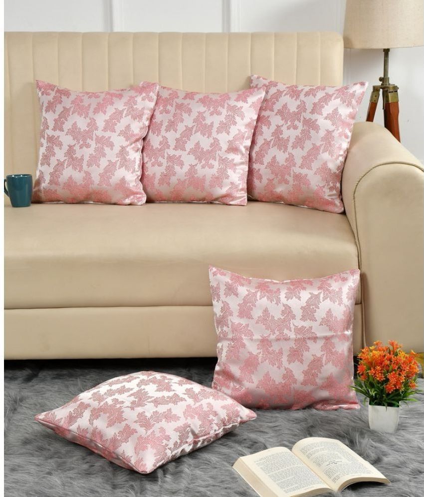     			FURNISHING HUT Set of 5 Polyester Ethnic Square Cushion Cover (40X40)cm - Pink