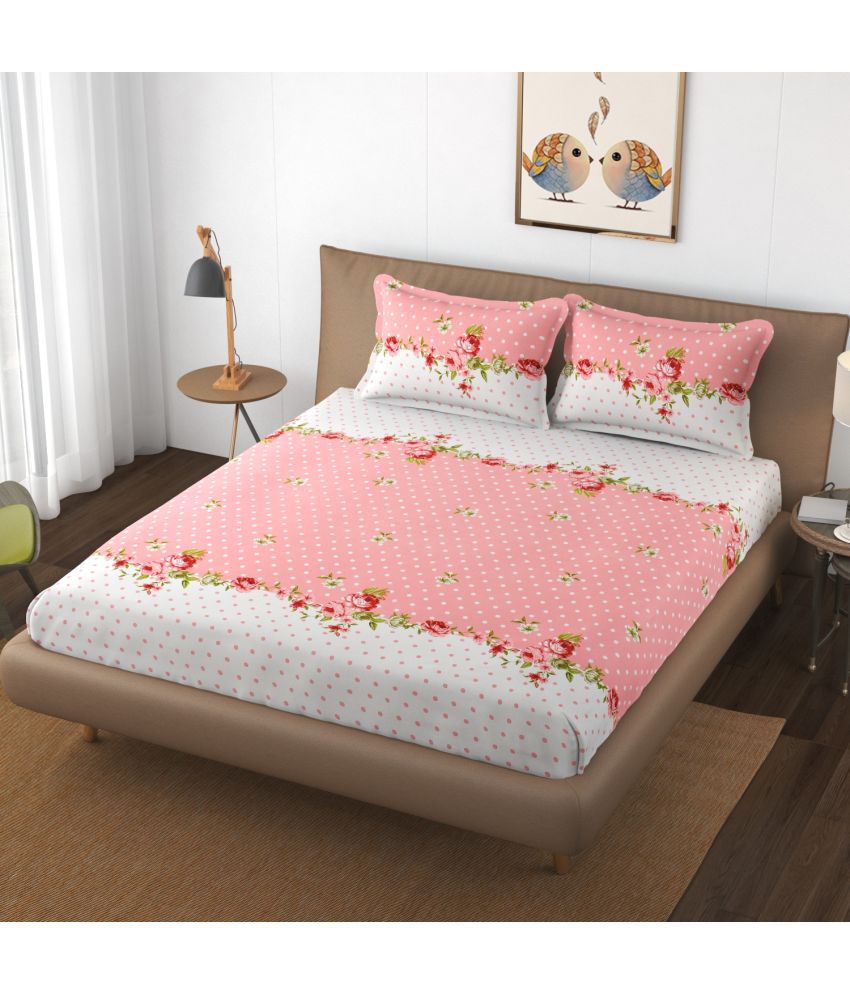     			HIDECOR Microfiber Abstract Double Bedsheet with 2 Pillow Covers - Pink