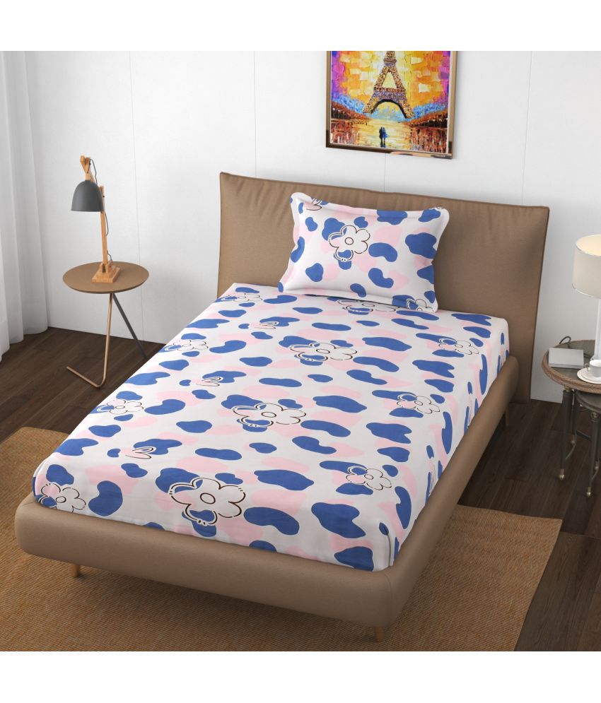     			HIDECOR Microfiber Abstract Single Bedsheet with 1 Pillow Cover - Blue