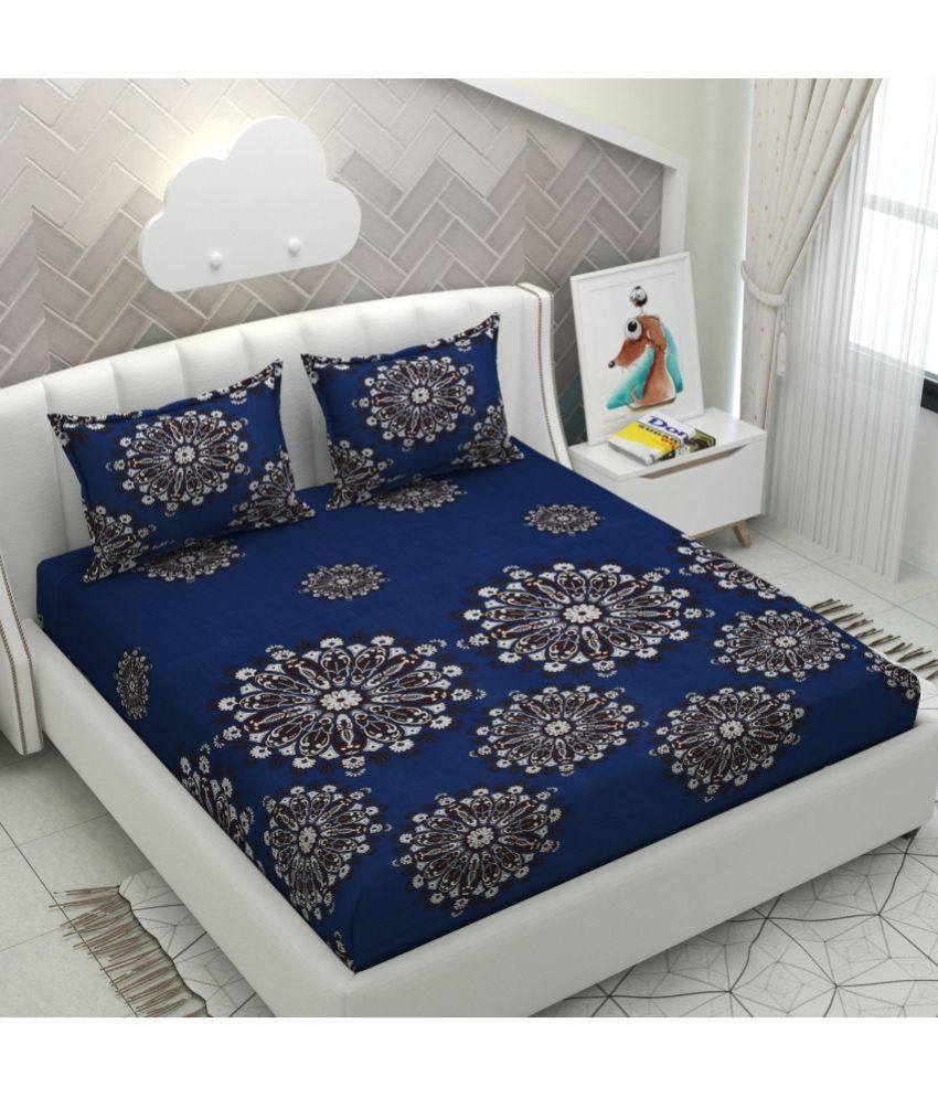     			HIDECOR Microfiber Ethnic Double Bedsheet with 2 Pillow Covers - Blue