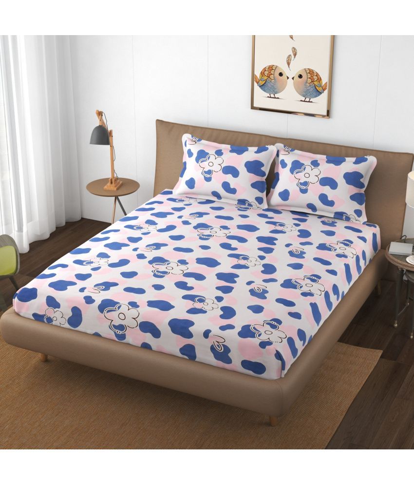     			HIDECOR Microfiber Floral Double Bedsheet with 2 Pillow Covers - Blue