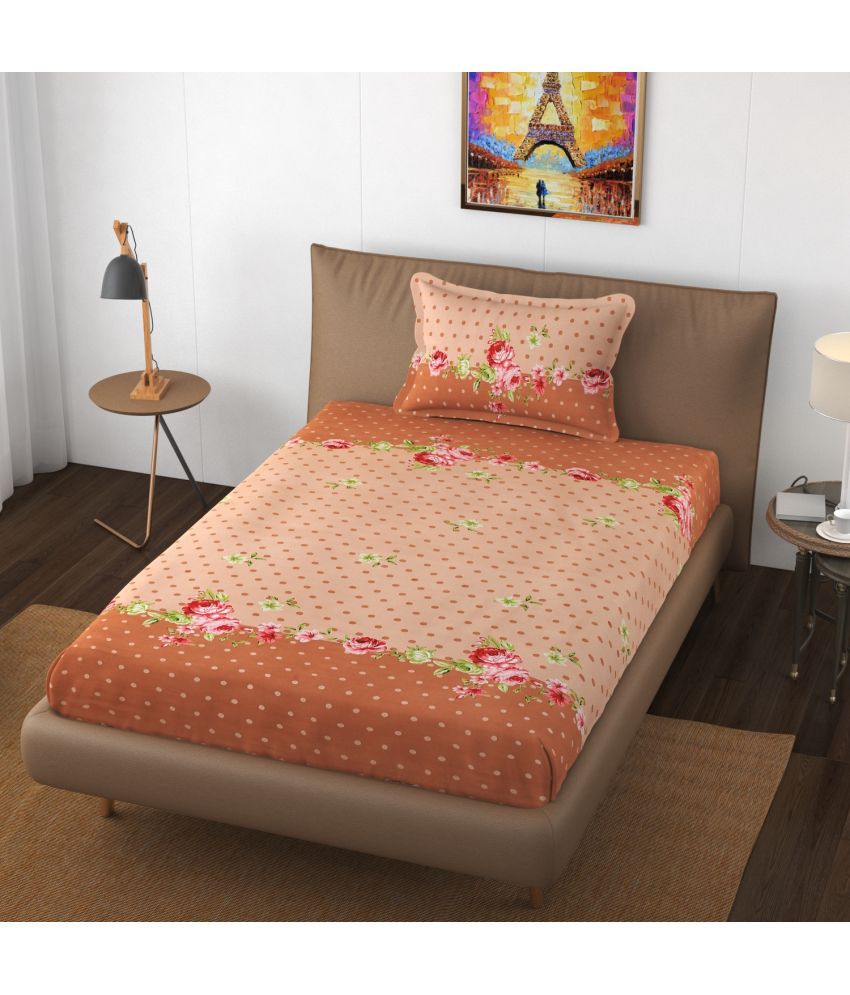     			HIDECOR Microfiber Floral Single Bedsheet with 1 Pillow Cover - brown
