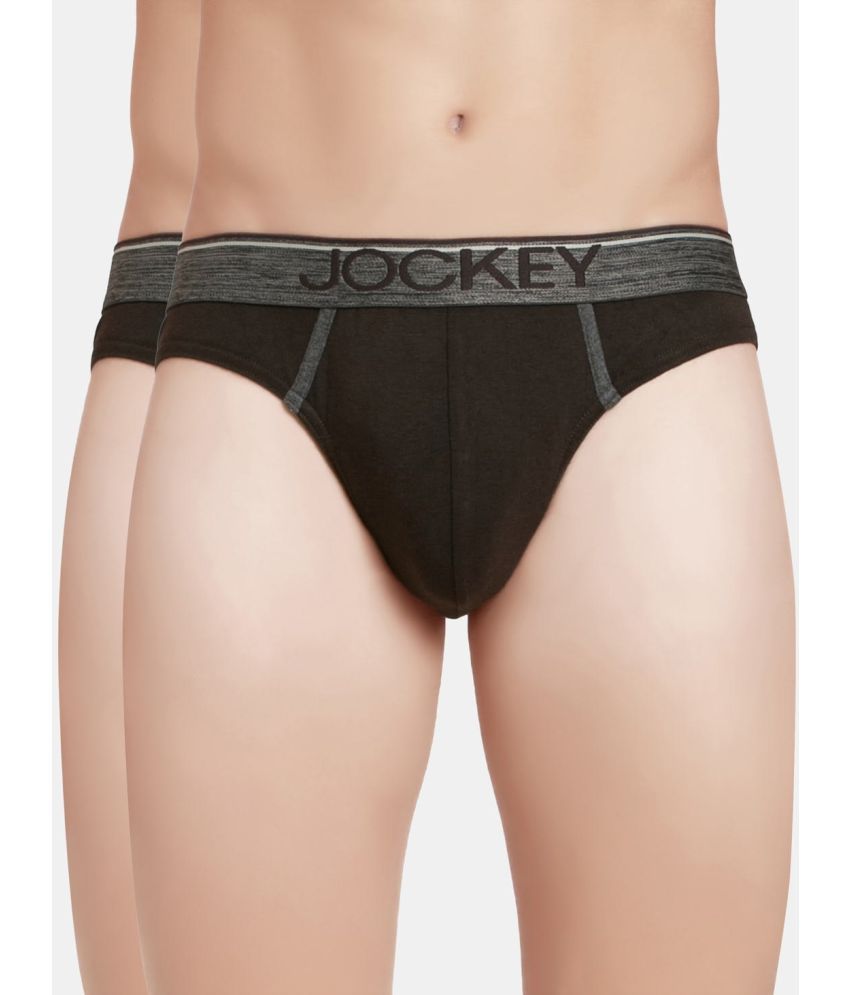     			Jockey 8044 Men Super Combed Cotton Rib Solid Brief with Ultrasoft Waistband - Brown (Pack of 2)