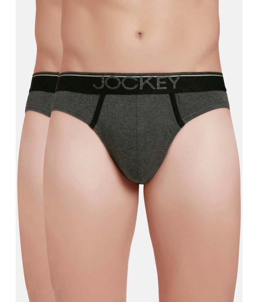     			Jockey 8044 Men Super Combed Cotton Rib Solid Brief with Ultrasoft Waistband - Charcoal (Pack of 2)