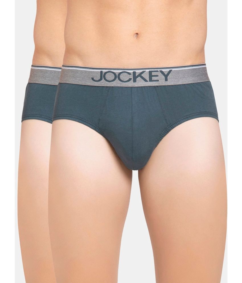     			Jockey 8037 Men Super Combed Cotton Solid Brief with Ultrasoft Waistband - Deep Slate (Pack of 2)