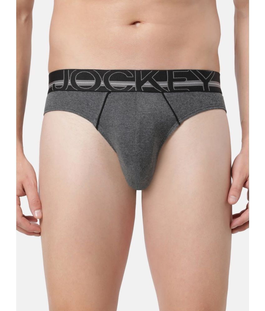     			Jockey US17 Men Super Combed Cotton Rib Solid Brief with Ultrasoft Waistband - Charcoal (Pack of 2)