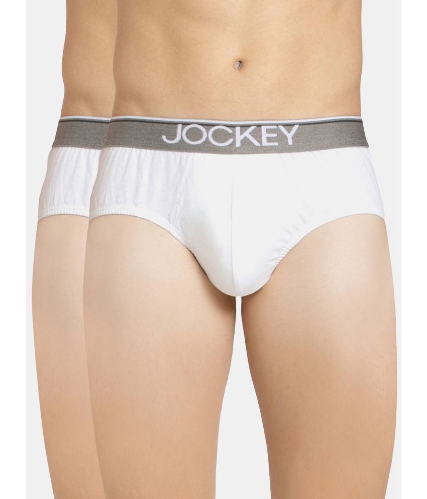     			Jockey 8037 Men Super Combed Cotton Solid Brief with Ultrasoft Waistband - White (Pack of 2)