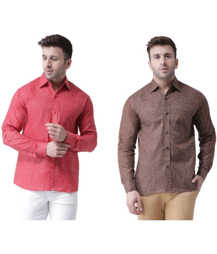     			KLOSET By RIAG 100% Cotton Regular Fit Self Design Full Sleeves Men's Casual Shirt - Brown ( Pack of 2 )