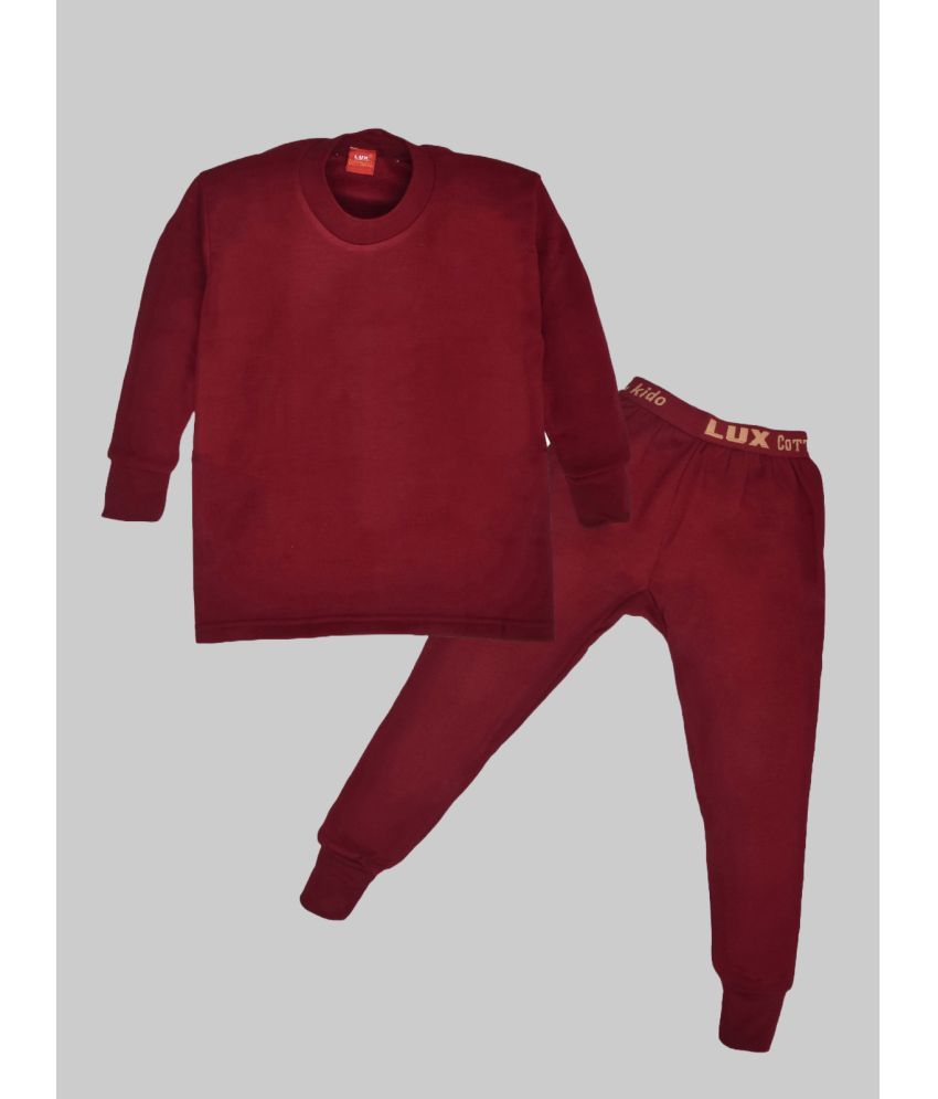     			Lux Cottswool Girls Cotton Blend Thermal Top & Bottom Sets ( Maroon )