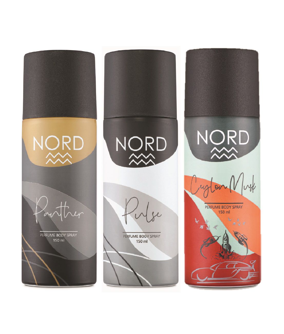     			NORD Deodorant Body Spray - Panther, Pulse and Ceylon Musk 150 ml each (Pack of 3)