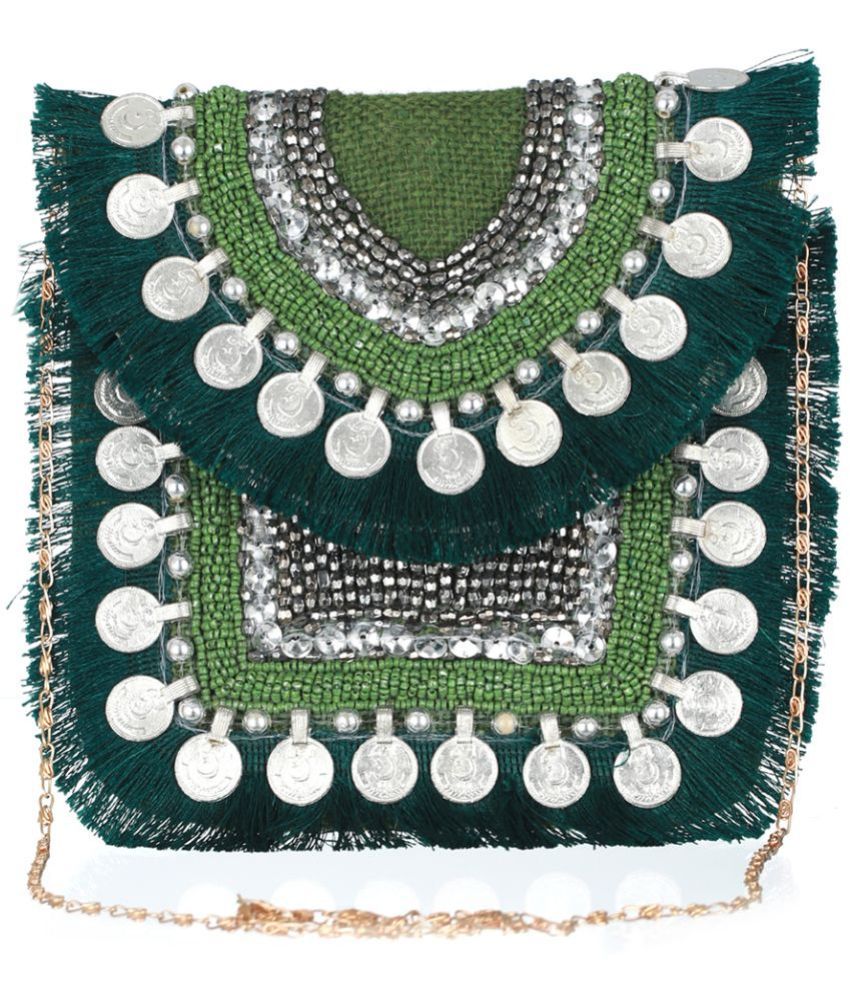     			Priyassi Sling Bag Jute Set of 1 ( Green )