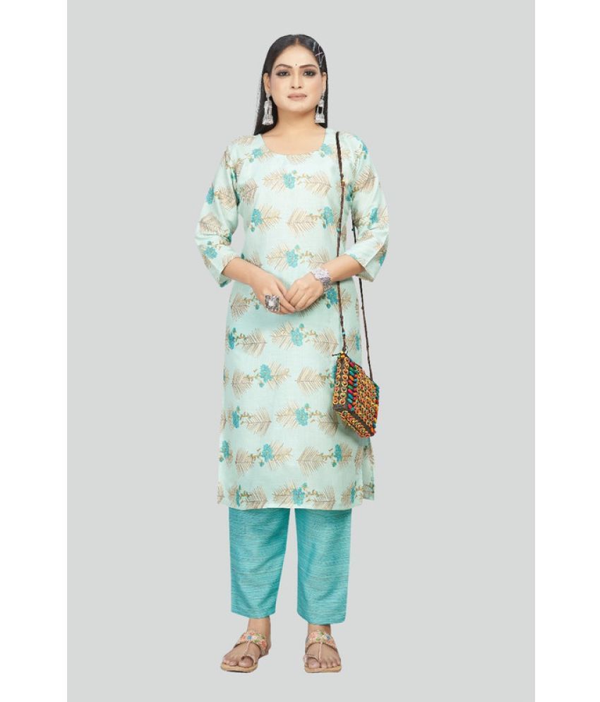     			Sitanjali Lifestyle Cotton Blend Printed Straight Women's Kurti - Light Blue ( Pack of 1 )