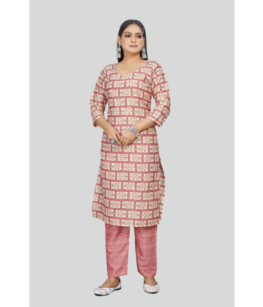     			Sitanjali Lifestyle Cotton Blend Printed Straight Women's Kurti - Pink ( Pack of 1 )