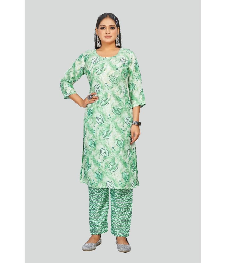     			Sitanjali Lifestyle Cotton Blend Printed Straight Women's Kurti - Green ( Pack of 1 )