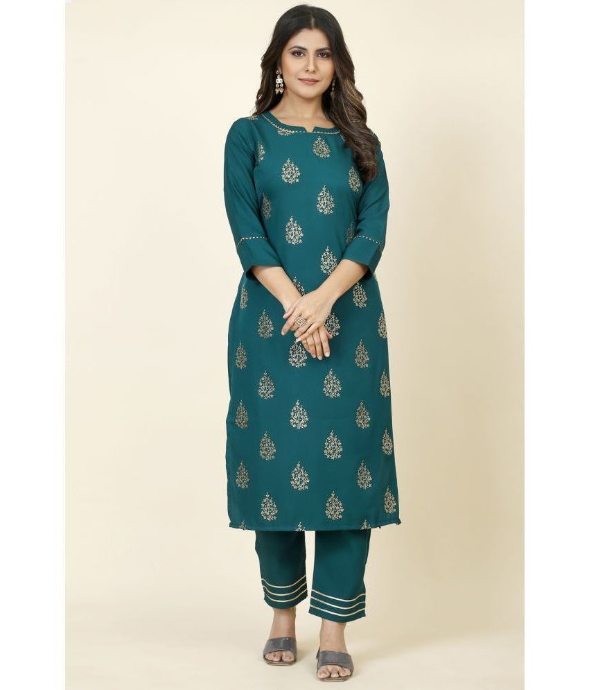     			Style Samsara Crepe Printed Kurti With Pants Women's Stitched Salwar Suit - Teal ( Pack of 1 )