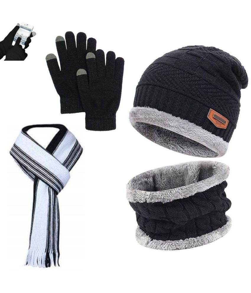     			THRIFTKART - winter knit cap and scarf combo FOR for Men and Women for Travelling 1 CAP SET 1  Scarf 1 SET  Winter Gloves