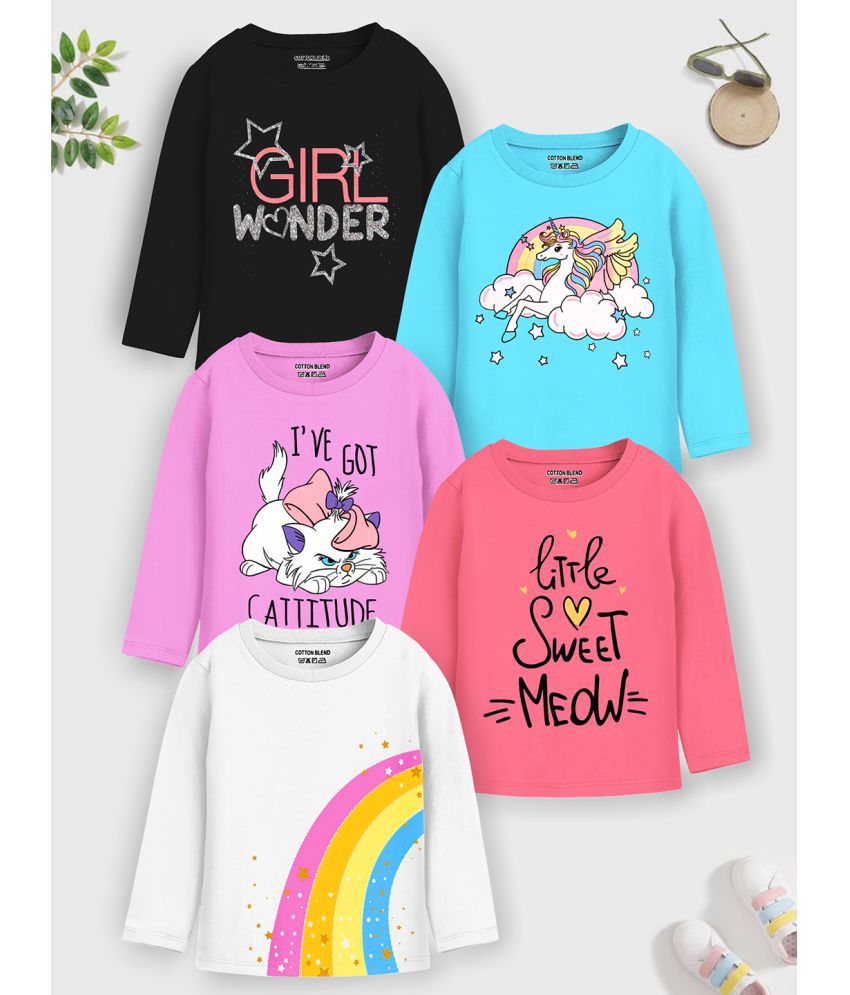     			Trampoline Multicolor Cotton Girls T-Shirt ( Pack of 5 )