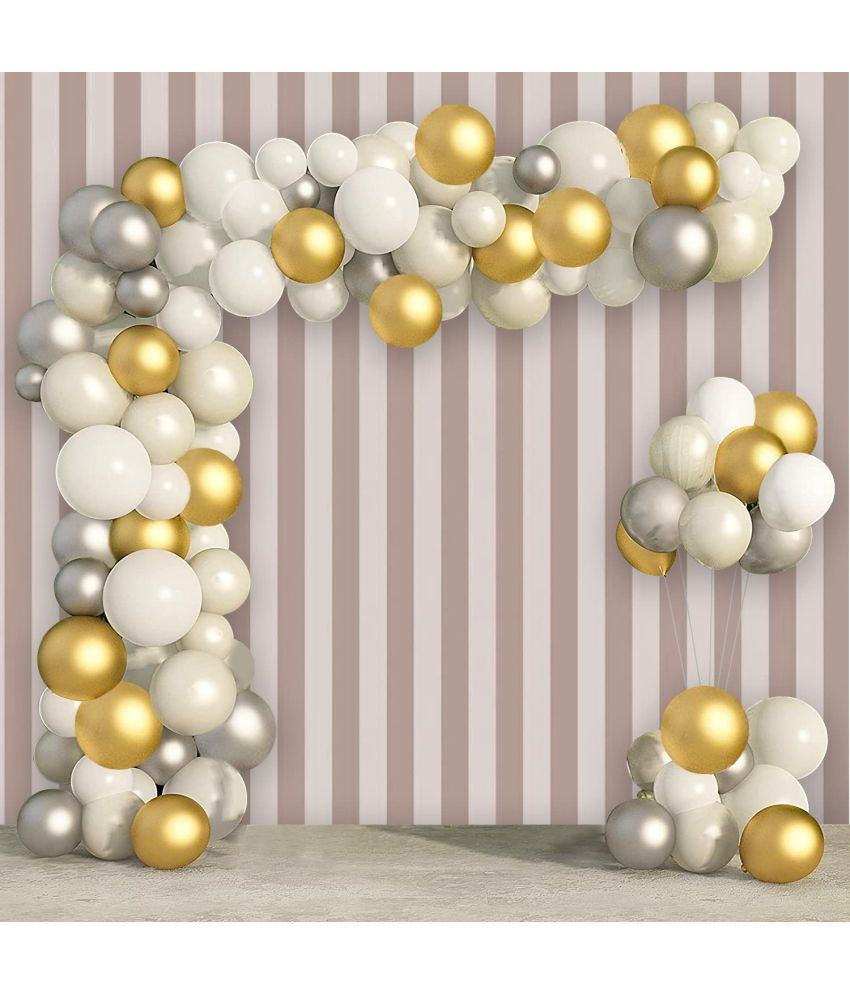     			Urban classic Gold White Silver Decoration Kit - Set of 61 Pcs: 20 Gold, 20 Silver, 20 White balloons with 1 Balloon Arch strip for Decoration for Birthday, Anniversary, Bachelorette, Bridal Shower, New Year, Graduation, Retirement, Festival decoration