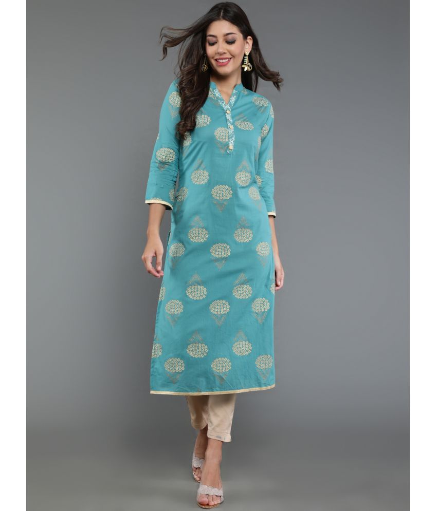     			Antaran Cotton Printed Straight Women's Kurti - Blue ( Pack of 1 )