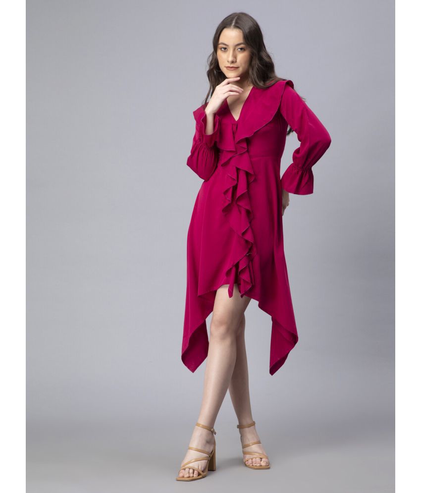     			DRAPE AND DAZZLE Polyester Solid Midi Women's Asymmetric Dress - Magenta ( Pack of 1 )