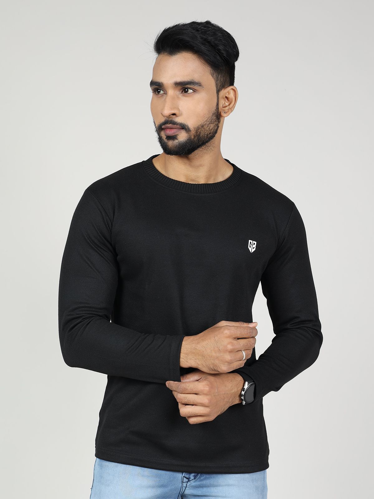     			GAME BEGINS Cotton Regular Fit Solid Full sleeves Men's T-Shirt - Black ( Pack of 1 )