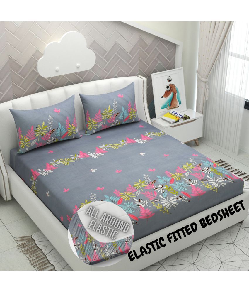     			HIDECOR Microfibre Floral 1 Bedsheet with 2 Pillow Covers - Gray
