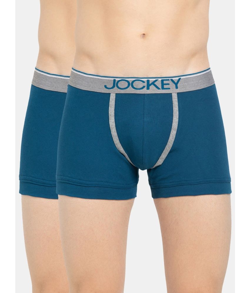     			Jockey 8015 Men Super Combed Cotton Rib Solid Trunk - Seaport Teal (Pack of 2)