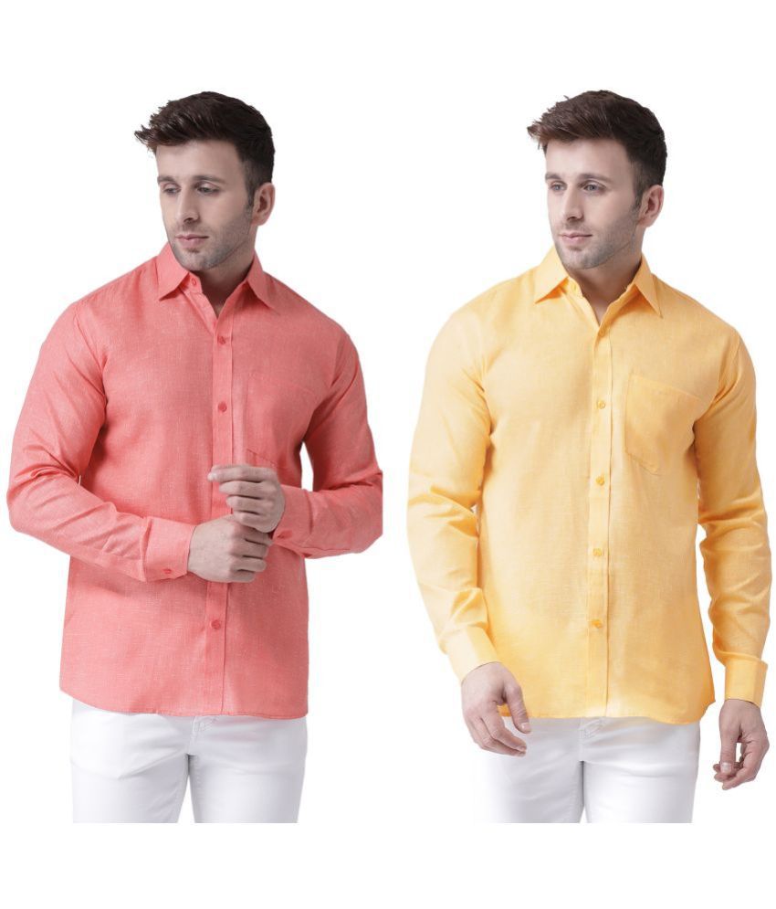     			KLOSET By RIAG 100% Cotton Regular Fit Self Design Full Sleeves Men's Casual Shirt - Yellow ( Pack of 2 )