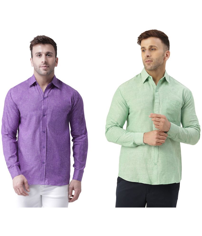     			KLOSET By RIAG 100% Cotton Regular Fit Self Design Full Sleeves Men's Casual Shirt - Green ( Pack of 2 )