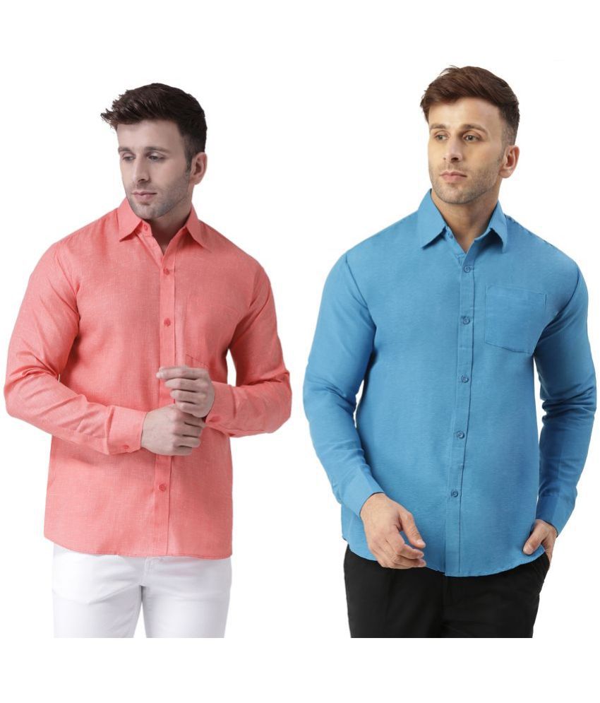     			KLOSET By RIAG 100% Cotton Regular Fit Self Design Full Sleeves Men's Casual Shirt - Blue ( Pack of 2 )