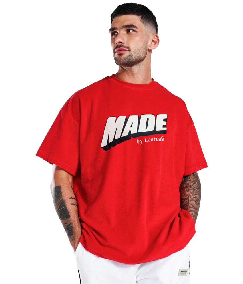     			Leotude - Red Cotton Blend Oversized Fit Men's T-Shirt ( Pack of 1 )
