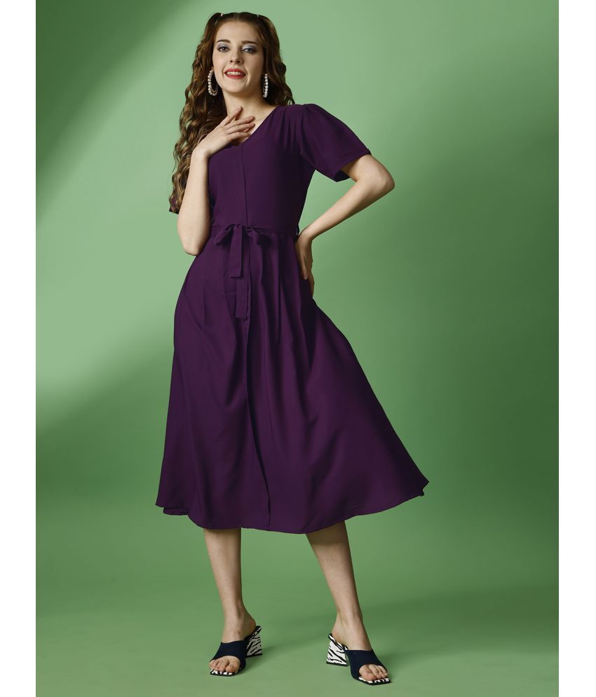     			RAISIN Crepe Solid Midi Women's Fit & Flare Dress - Purple ( Pack of 1 )