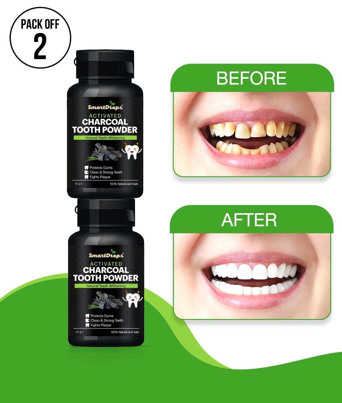     			Smartdrops Activated Charcoal Teeth Powder For Teeth Whitening Powder 80gm Pack of 2