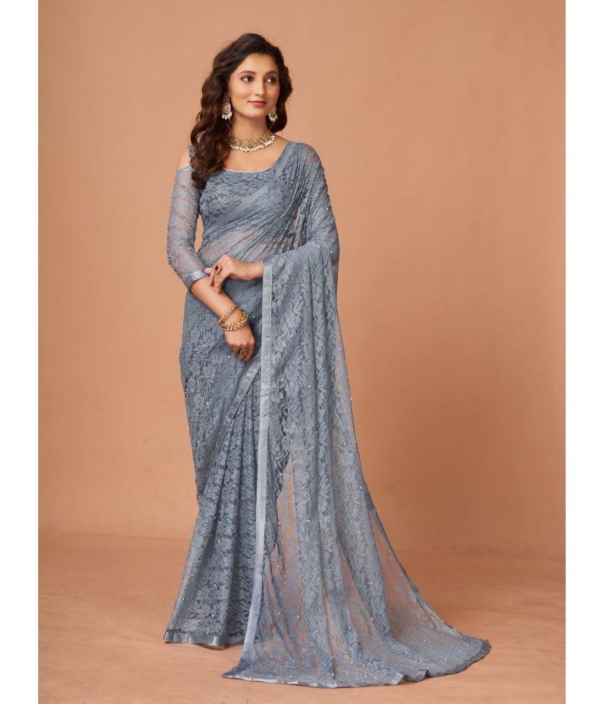     			VANRAJ CREATION Brasso Self Design Saree With Blouse Piece - Light Grey ( Pack of 1 )