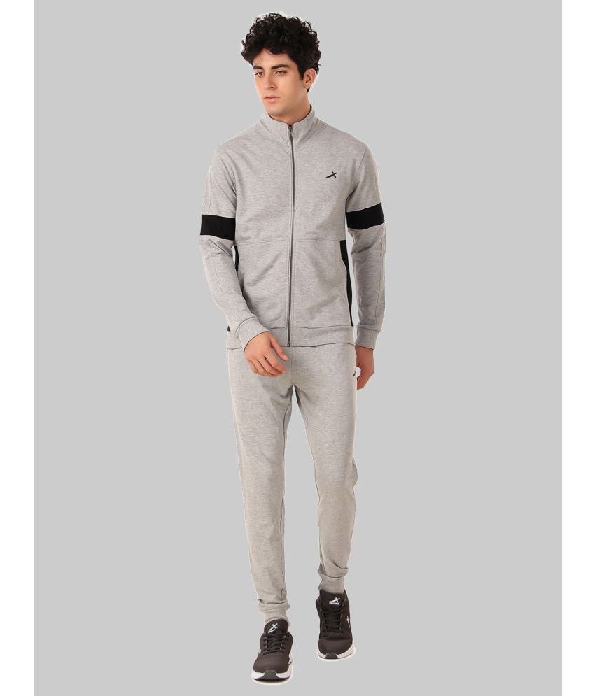     			Vector X Light Grey Polyester Regular Fit Colorblock Men's Sports Tracksuit ( Pack of 1 )