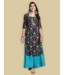 Ethnic Basket Crepe Printed Straight Women's Kurti - Navy Blue ( Pack of 1 )