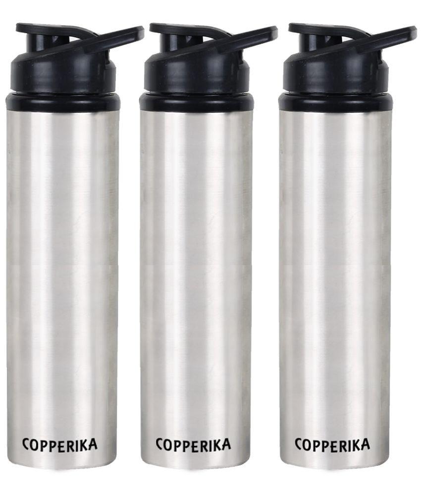     			Copperika Prime Stainless Steel Water Bottle 1Litre Silver Water Bottle 1000 mL ( Set of 3 )