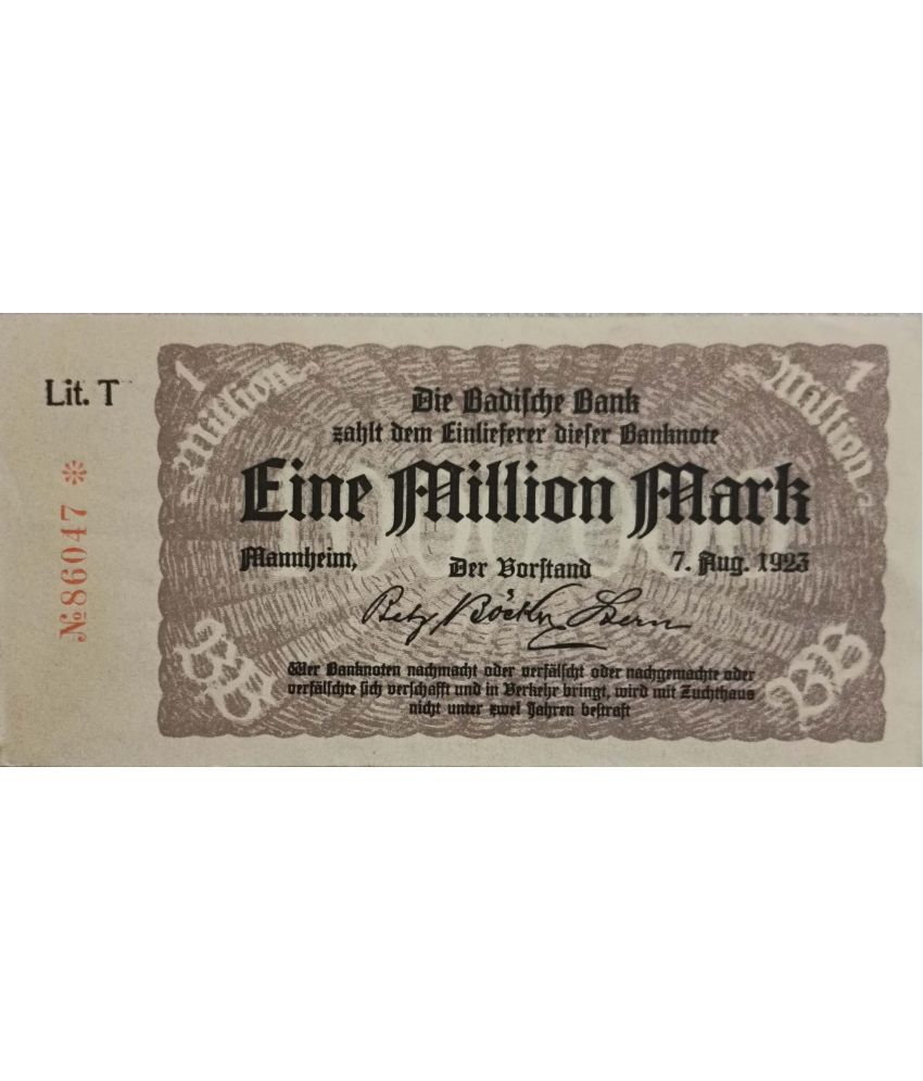     			Extremely Rare Scarce Old Vintage Germany One Million Mark 1923 Notgeld Uniface Banknote