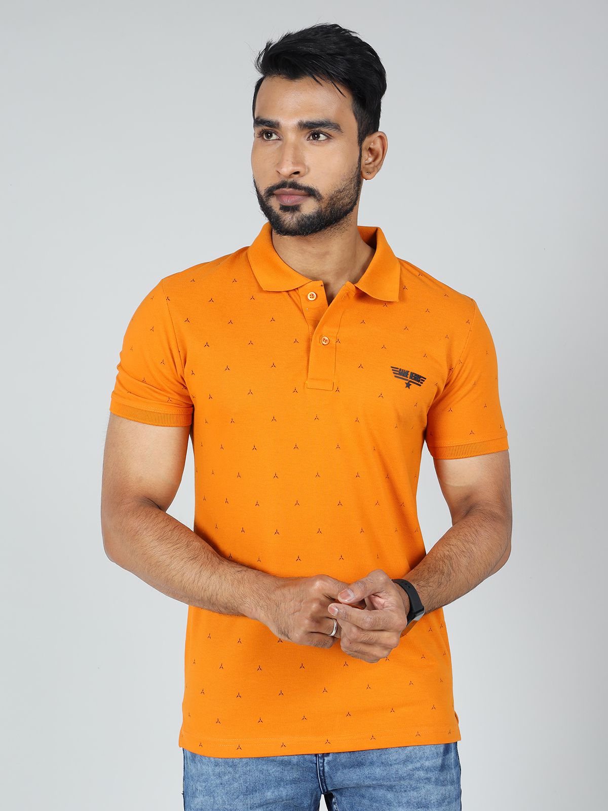     			GAME BEGINS Cotton Slim Fit Printed Half Sleeves Men's Polo T Shirt - Orange ( Pack of 1 )
