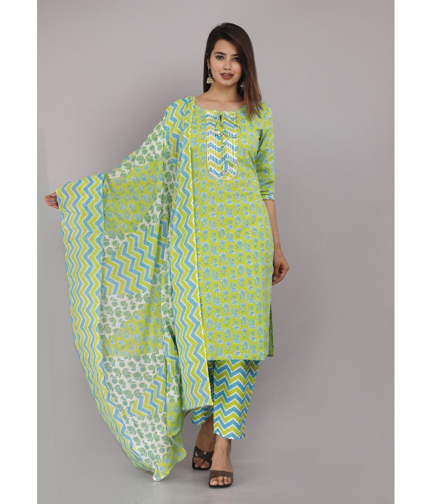     			JC4U Cotton Printed Kurti With Pants Women's Stitched Salwar Suit - Green ( Pack of 1 )