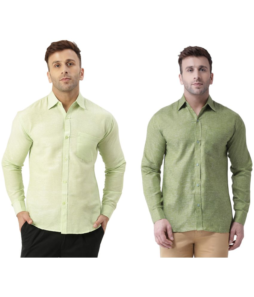     			KLOSET By RIAG 100% Cotton Regular Fit Self Design Full Sleeves Men's Casual Shirt - Olive ( Pack of 2 )