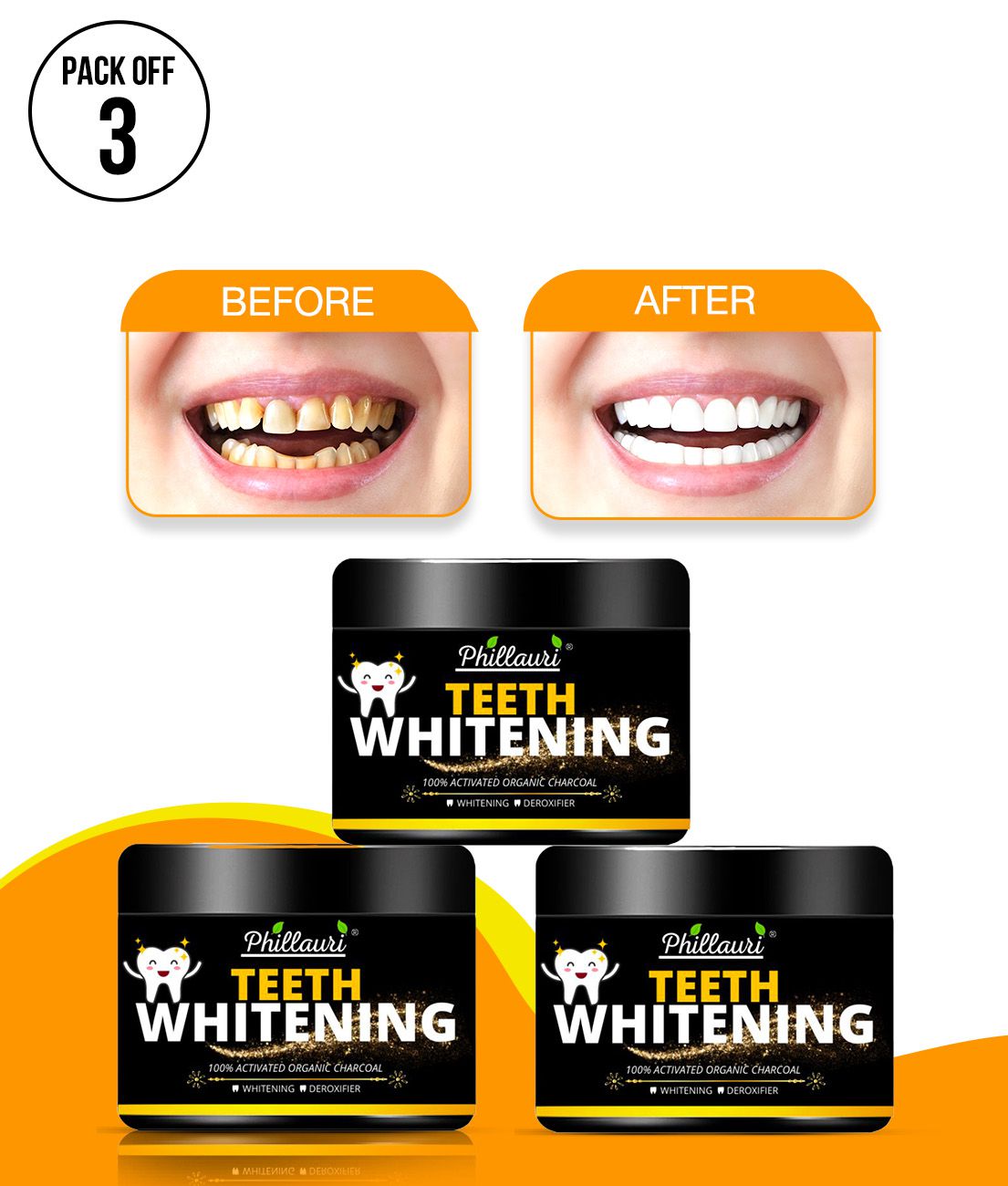     			Phillauri Activated Charcoal Tooth Powder for White Teeth (50 gm) Pack of 3
