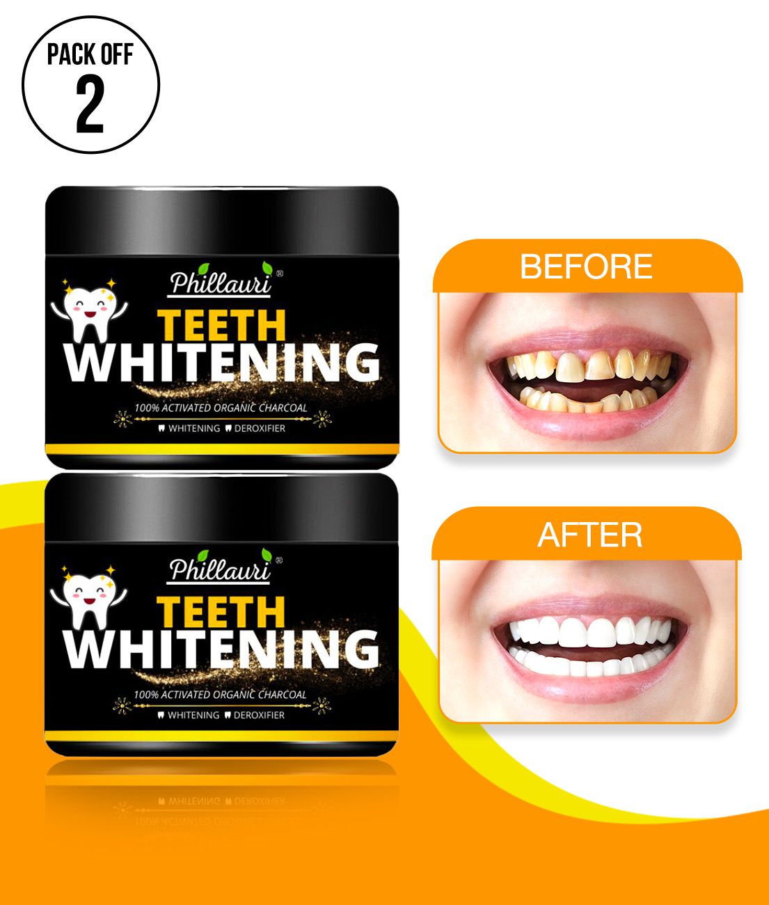     			Phillauri Activated Charcoal Tooth Powder for White Teeth (50 gm) Pack of 2
