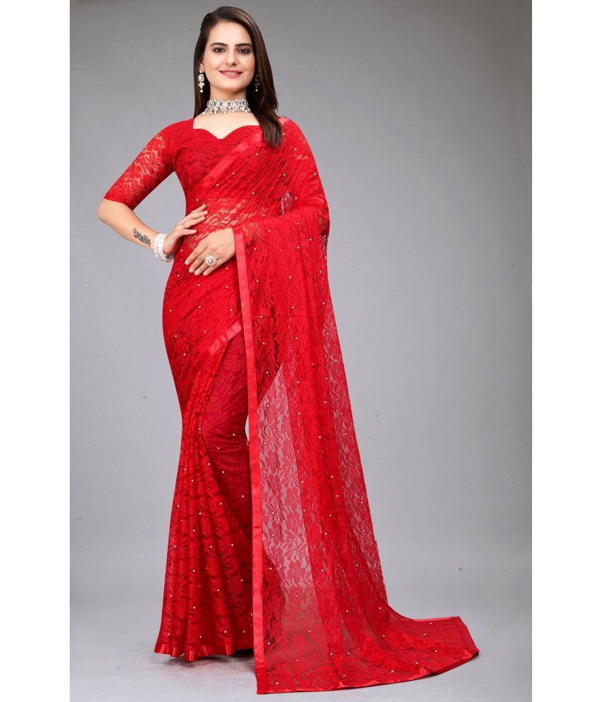     			VANRAJ CREATION Brasso Self Design Saree With Blouse Piece - Red ( Pack of 1 )