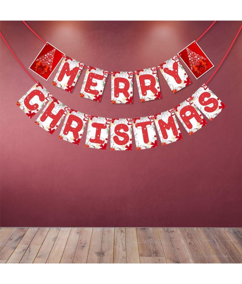     			eCraftIndia Red & White Merry Christmas Bunting Banner 300 GSM Festive Decor