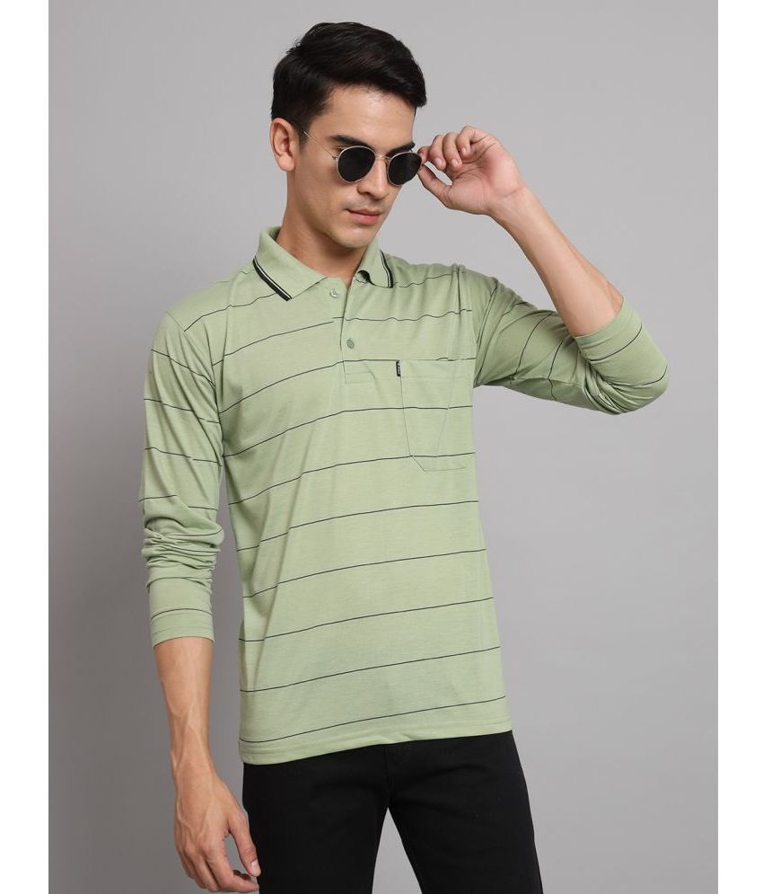     			renuovo Cotton Blend Regular Fit Striped Full Sleeves Men's Polo T Shirt - Mint Green ( Pack of 1 )