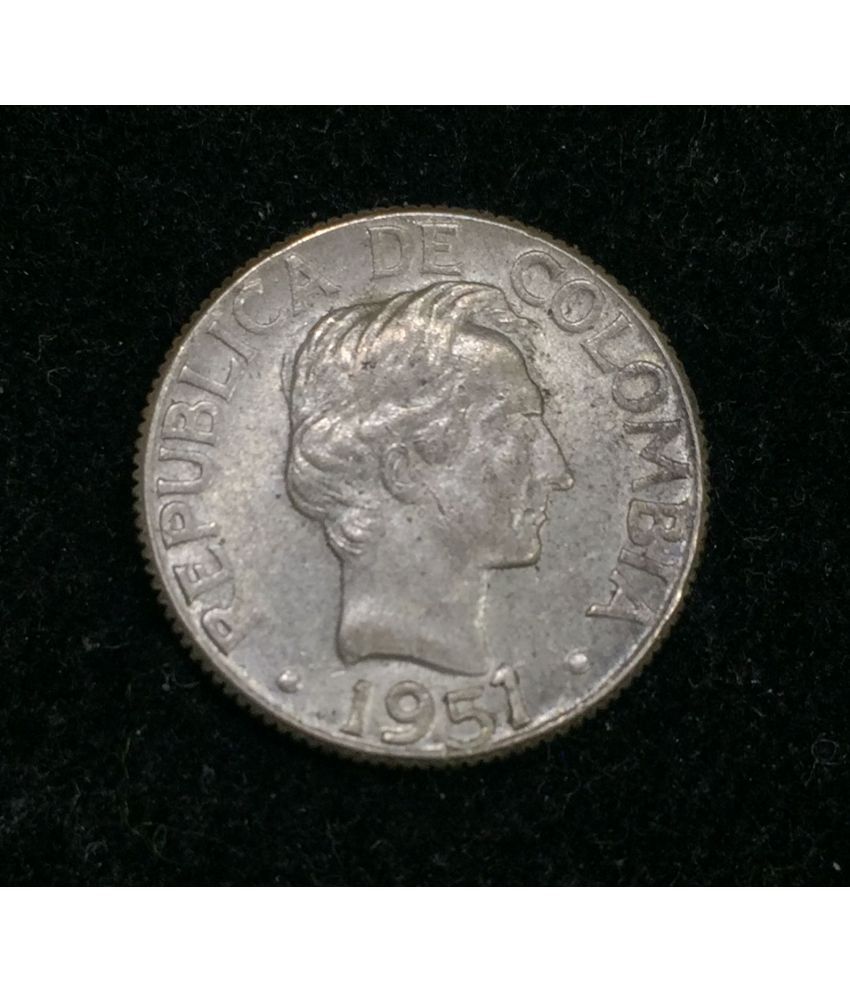     			1951 Colombia 10 Centavos Silver 100% Original Coin