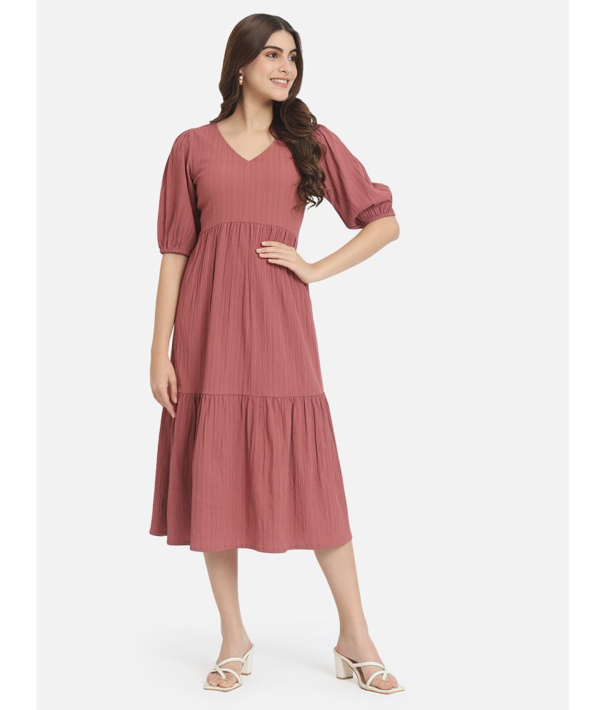     			ALL WAYS YOU Crepe Solid Midi Women's Fit & Flare Dress - Pink ( Pack of 1 )