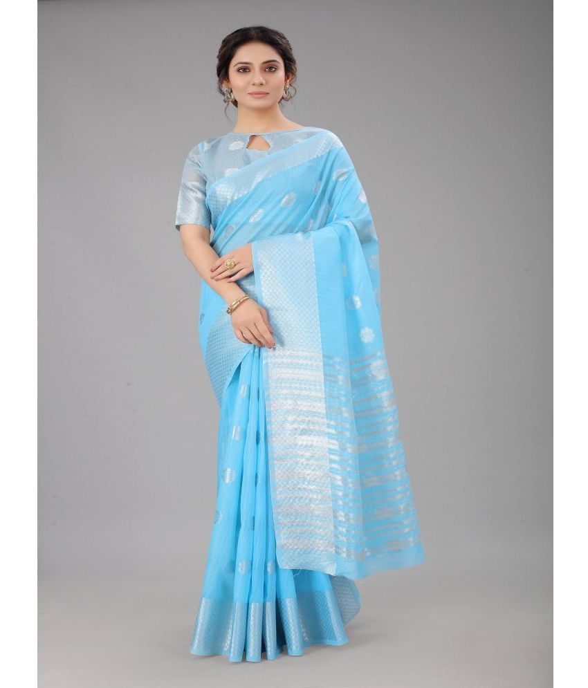     			Apnisha Cotton Silk Embellished Saree With Blouse Piece - SkyBlue ( Pack of 1 )