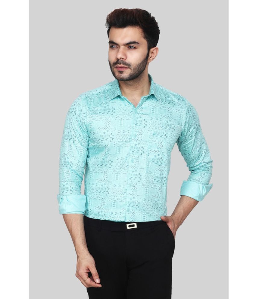     			Comey Cotton Blend Regular Fit Printed Full Sleeves Men's Casual Shirt - Turquoise ( Pack of 1 )